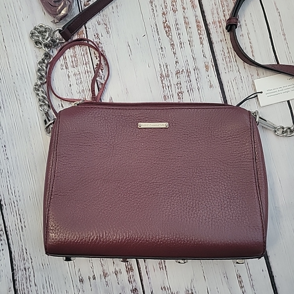 Rebecca Minkoff Mini 5 Zip Leather Crossbody Bag Bordeaux Wine Cranberry NEW - Picture 6 of 10